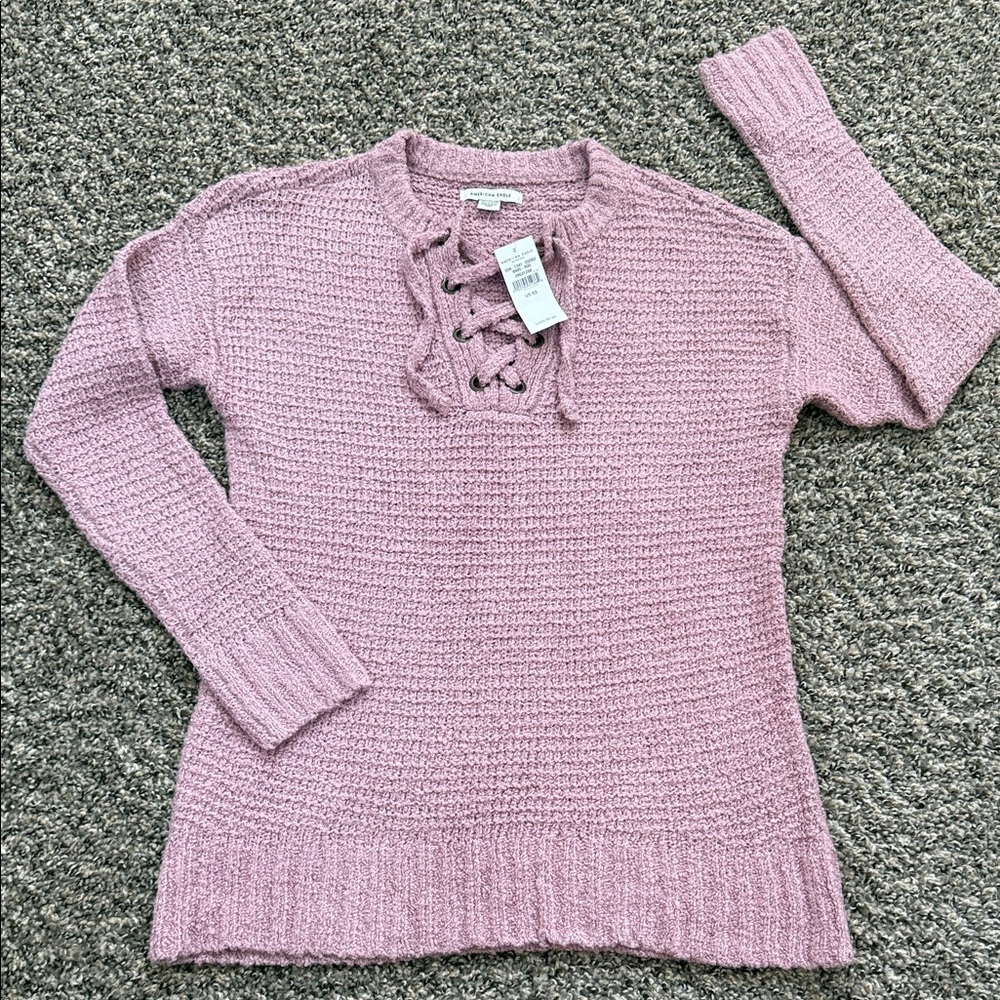 American Eagle Outfitters Mauve Lace-Up Sweater